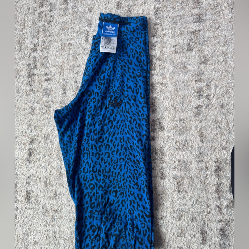 Adidas Black and Blue Leopard Leggings